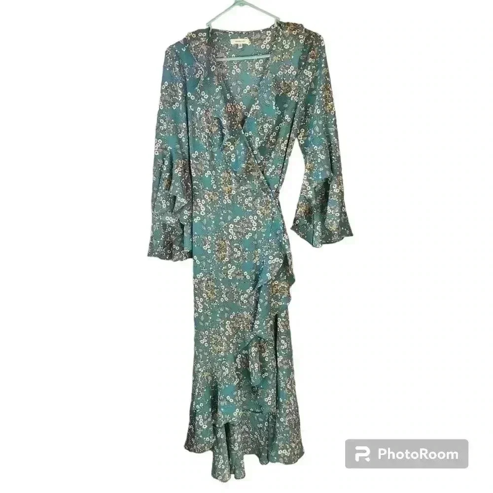 Max Studio Dress Ruffle Crepe Hi/Low Hem Wrap Dress Size XS 58822